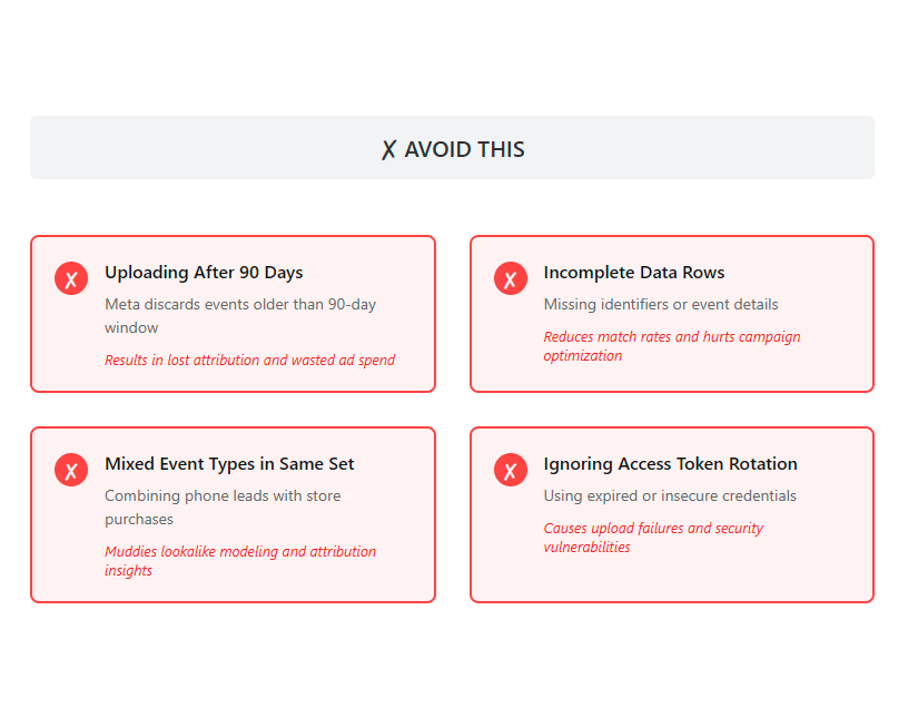 What to avoid to track offline conversions in Meta